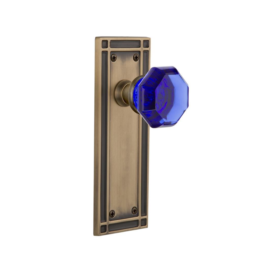 Nostalgic Warehouse MISWAC Colored Crystal Mission Plate Single Dummy Waldorf Cobalt Door Knob in Antique Brass